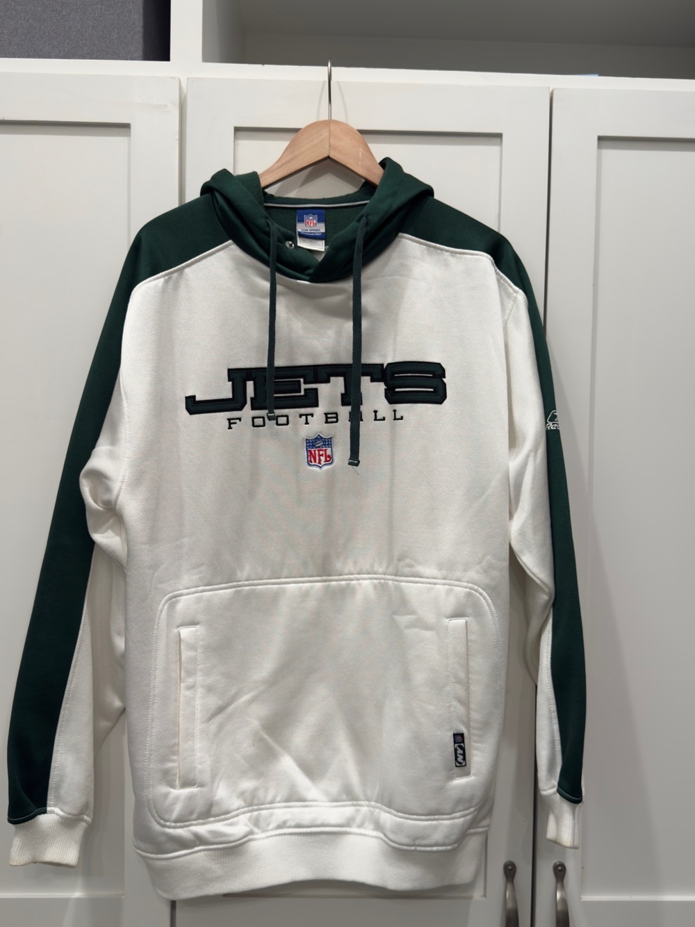 New York Jets Reebok White and Dark Green Jets Football Hoodie